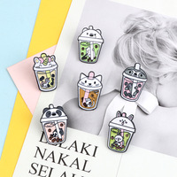 Badge de tasse en alliage créatif, motif mini-animaux mignons de dessins animés japonais et coréens, broche pour tasse de thé au lait, médaille pour sac à dos d'étudiant