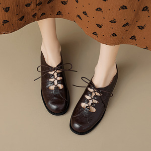 Chaussures plates vintage à lacets et talon bas pour <span class=keywords><strong>femme</strong></span>, idéales printemps-automne - Product Image 3