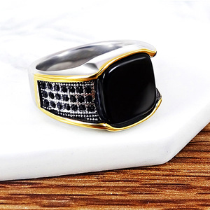 Anillos de Moda Hip <span class=keywords><strong>Hop</strong></span> con Geometría Cuadrada en Color Plateado, Elegantes Anillos de Metal con Incrustaciones de Piedras Blancas y Negras - Product Image 4