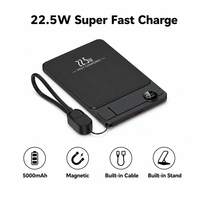 Batterie externe magnétique portable 22,5 W PD, charge ultra-rapide, format de poche, chargeur sans fil avec support métallique pour smartphone