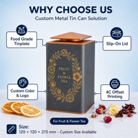 Boîte carrée en fer blanc rouge personnalisée OEM avec double couvercle pour l'emballage de cadeaux (infusion de fruits, thé floral, grains de café)