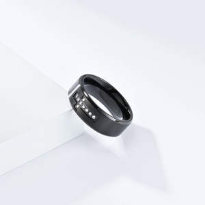 yunnique popular minimalist hip-hop style diamond-encrusted cross titanium steel ring, a unique, light luxury, and - Product Image 3