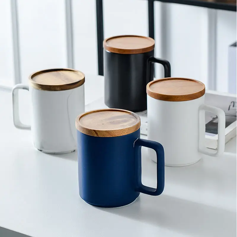 Nordic custom logo ceramic marble coffee mug gift box vintage plain white mark cups with wood lid