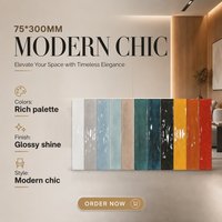 Carrelage mural texturé moulé en céramique brillante pour cuisine, série Opare, 75x300mm, pour impression jet d'encre