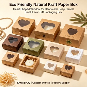 Eco Friendly Natural Kraft Paper Box with Heart Shaped Window for Handmade Soap Candle Small Favor Gift Packaging Box Small MOQ