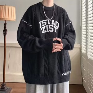 Pull ample rétro à lettres pour homme, style streetwear américain, collection automne-hiver, marque tendance, tricot élégant et décontracté - Product Image 6