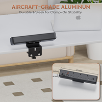 Multiprise de bureau intelligente dissimulée avec ports USB QC 18W, PD 20W et 3 prises UK, noire, à fixation par pince pour maison et bureau