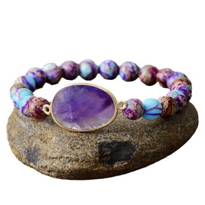Bracelet élastique en améthyste naturelle, perles ovales de 8 mm, fait main, cadeau pour couples, origine Yiwu - Product Image 4