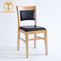 Chaise de restaurant vintage en bois massif, siège en cuir noir, chaise rembourrée avec structure en bois pour restaurant, café, cuisine