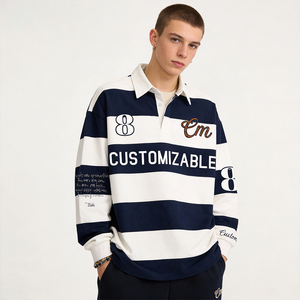 <span class=keywords><strong>Polo</strong></span> a Righe Retrò Americane con Logo Personalizzato e Ricamo 3D, Camicia <span class=keywords><strong>Polo</strong></span> Oversize con Bottoni, <span class=keywords><strong>Manica</strong></span> <span class=keywords><strong>Lunga</strong></span> Stile Rugby - Product Image 2