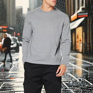 <b>Men's</b> Gray Crew Neck Regular Fit Knitted Cotton <b>Pullover</b> Sweatshirt Casual Solid Color Autumn Wear - Product Image 2