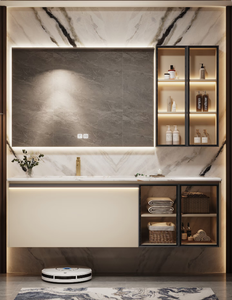 French Modern Style Eco-Friendly <strong>Wood</strong> <strong>Bathroom</strong> <strong>Cabinet</strong> with Custom Ceramic Sink Smart Mirror Vanity for Small Apartment - Product Image 2