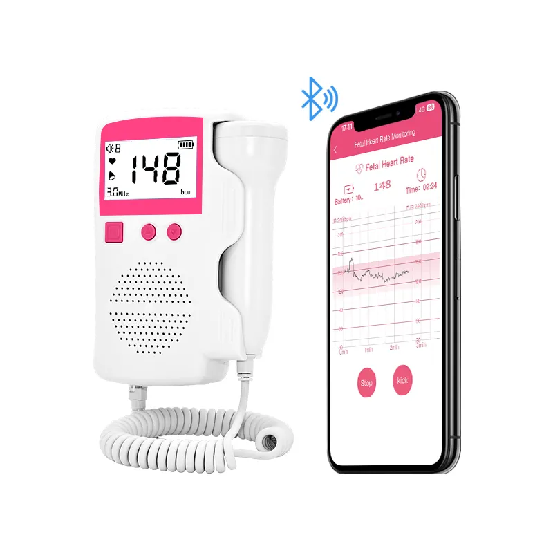 Hot Sale Medizinische Ultraschall instrumente Hohe Empfindlichkeit Einstellbar 3MHz Echtzeit FHR Medical Fetal Doppler Mit App