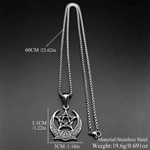 Collar con Colgante de Pentagrama y Nudo de Bruja, Triple Luna, Diosa, para Mujeres y Hombres, Acero Inoxidable, Estilo Retro, Wicca, Luna Creciente, Cadena, Joyería - Product Image 4