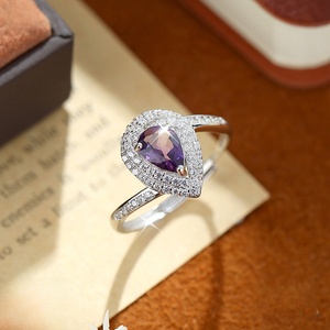 9 5*7mm Pear Cut <b>Crystal</b> Double Halo Modern Adjustable <b>Rings</b> Natural Stones Rhodium Plated 925 Silver Women's Jewelry - Product Image 2