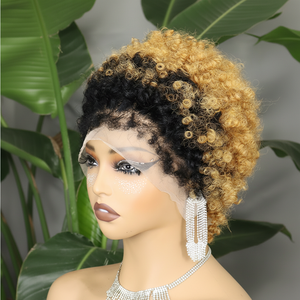 FH 4C Hairline Human Hair <b>Wig</b> 13x4 Transparent Lace Frontal Afro Kinky Curly <b>Short</b> Hair <b>Wig</b> - Product Image 2