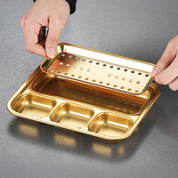 Plateau de barbecue divisé en acier inoxydable 304 avec plateau de drainage amovible, plateau à sauce à 3 compartiments pour restaurant, barbecue, aliments frits