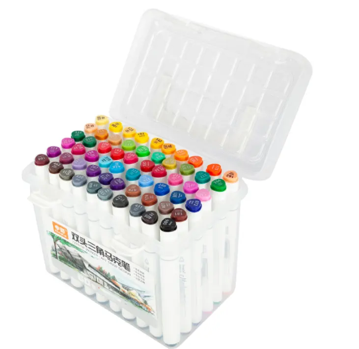 60 colors alcohol marker pens two dual double end tips permanent art sketching marker plastic box coloring set