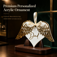 Ornement commémoratif personnalisé en acrylique, ange, décoration pour la maison, pendentif, décoration de Noël, minimaliste, luxueux, durable, vente en gros