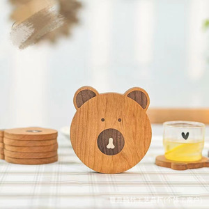 Sous-verre en bois en forme d'ours, isolant thermique, pour café, thé, boissons, utilisation sur table - Product Image 1