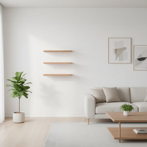 Étagère murale moderne en bois de chêne massif 39,4x19,7 pouces, rangement durable à trois niveaux pour salon - Product Image 2