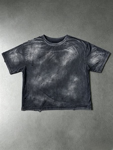 <b>Men's</b> <b>Black</b> <b>Tie</b>-Dye Short Sleeve T-Shirt Regular Fit O-Neck Cotton Jersey Street Style Washed Look - Product Image 1