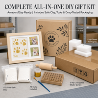 Kit de cadre commémoratif personnalisable en bois pour animaux de compagnie avec tampon encreur Clean Touch pour empreinte de patte de chien/chat