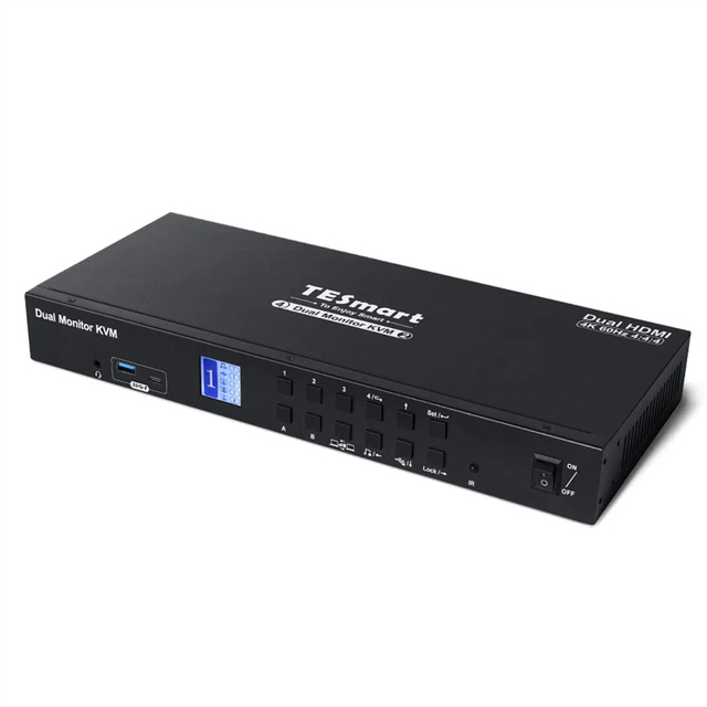 TESmart 4 Port Dual Monitor KVM Switch HDMI 4K60Hz USB 3.0 Docking Station Support EDID 2 Display Modes for Multi-PC Workstation