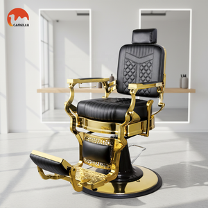Fauteuil de Barbier Hydraulique Professionnel avec Cadre Or/Argent/Noir, Chaises Inclinables de Salon pour Coiffeur - Product Image 4