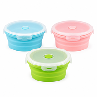 Boîte à lunch ronde pliable en silicone, grande taille, compatible micro-ondes, avec couvercle verrouillable, pour la préparation des repas et les voyages (vente en gros)