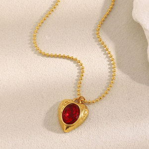 Collier pendentif cœur en rubis plaqué or 14k 18k en acier inoxydable 316L pour femmes - Product Image 2