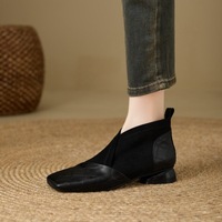 Bottines à talon en V pour femmes, combinaison de daim et de cuir gaufré, semelle intérieure en peau de porc, semelle extérieure en caoutchouc antidérapante, bottes pour le bureau