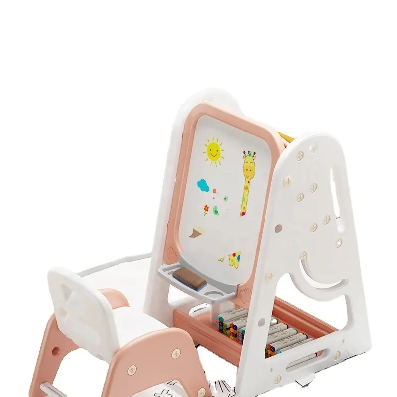 Nouveau design 4 en 1 chevalet de peinture Table d'apprentissage du dessin tableau blanc chevalet en plastique pour enfants planche à dessin avec chaise