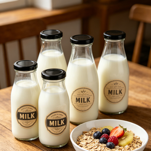 Bouteilles en verre vides réutilisables pour café et lait, 200ml, 250ml, 300ml, 500ml, 1000ml, avec couvercles en métal noir, prix de gros abordable - Product Image 2