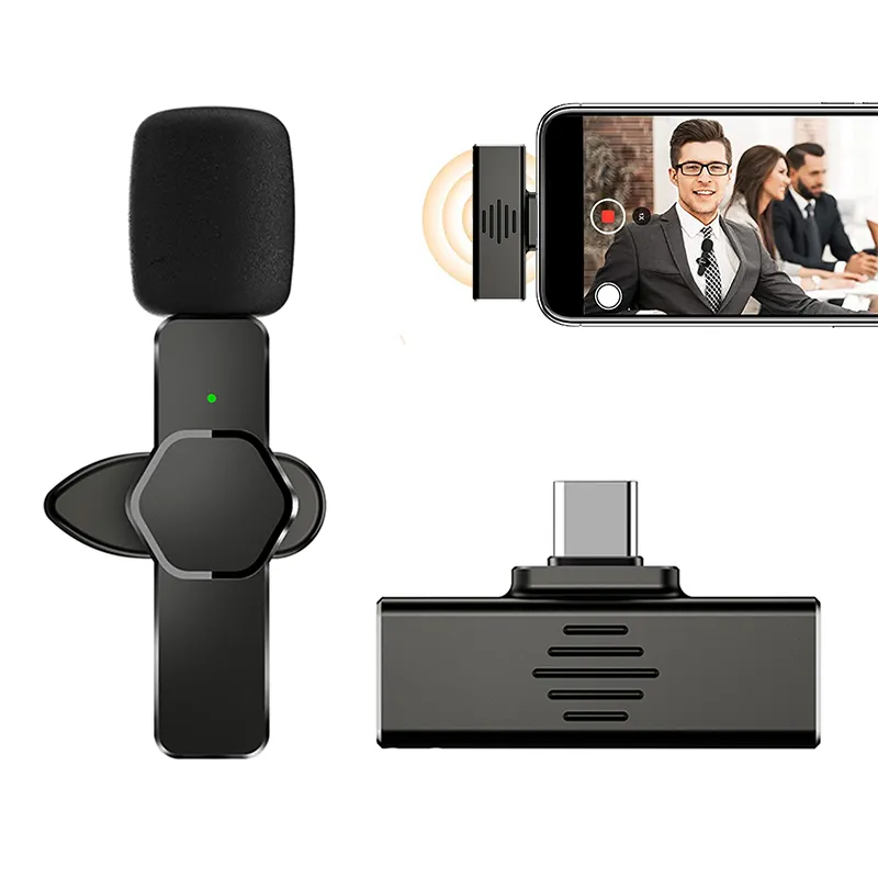 Mikrofon Lavalier Nirkabel Portabel, Mikrofon Audio Rekaman Video untuk IPhone Android Game Live Kamera Ponsel Terbaru 2021