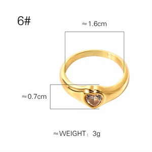Wholesale Fashionable Minimalist Jewelry Anniversary Gift <b>Gold</b> Plated Stainless Steel Heart Zircon <b>Ring</b> - Product Image 5