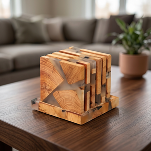 Square <b>Wooden</b> Resin Coasters Modern Non Slip Drink <b>Mats</b> for <b>Table</b> Decor Eco Friendly <b>Table</b> Decor for Home Dining Tableware - Product Image 1