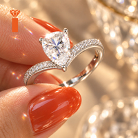Bague en argent S925 avec moissanite en forme de poire 1,67 ct, bague de fiançailles en moissanite taille poire avec pierres latérales pavées, bague de promesse de mariage pour femme