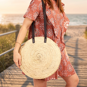 Round Summer <b>Beach</b> French Fashion Straw Basket <b>Bag</b> From MA with No Closure - Product Image 3