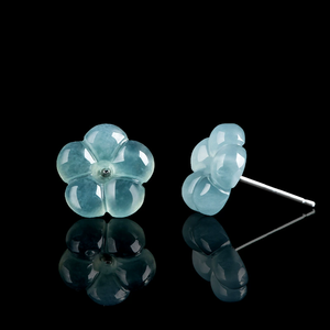 Pendientes de jade natural auténtico con diseño de flor de ciruelo azul agua, pétalos de jade de grado hielo, estilo antiguo para mujer. - Product Image 3
