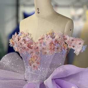 Vestido de Quinceañera Morado Dy6878-1, Vestido de Novia Lila, Vestido de Fiesta con Escote Corazón, Apliques de Chifón, Cintura Natural - Product Image 5