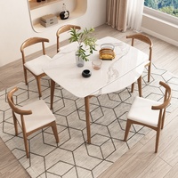 Ensemble de Table à manger de luxe, 6 chaises, Table à manger moderne pliante en marbre blanc, Table à manger en bois massif