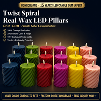 Lilin LED Tanpa Api Tekstur Spiral Bergelombang, Lilin LED Nyala Berkedip Realistis untuk Dekorasi Rumah, Pernikahan, Natal
