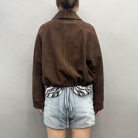 Veste en cuir vintage à fermeture éclair Jancoco OEM pour femmes, veste en daim véritable personnalisée avec ourlet à cordon