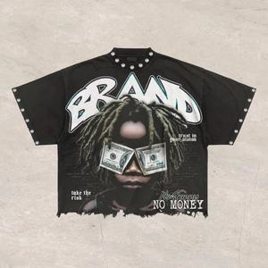 Ensemble de survêtement d'été 2 pièces personnalisable, vintage, écologique, pour homme, décontracté, avec strass, 100 % coton, t-shirt et short, imprimé en usine - Product Image 5