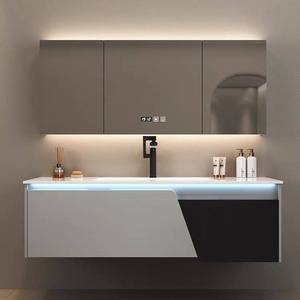 Meuble de salle de bain mural étanche avec miroir intelligent et évier intégré, en céramique, style minimaliste et luxueux, sans joint - Product Image 1