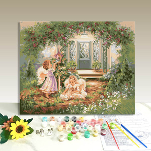Paint by Numbers Canvas Art Kit Angel Garden Scene with Paints Brushes DIY Home Decor for Adults Kids Pastoral Style - Product Image 1