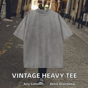 Vintage Heavyweight Streetwear Fashion 100% Cotton Knitted Blank Plain Dyed Short Sleeve <b>Tshirt</b> for Men - Product Image 2