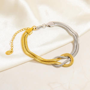 Stainless Steel Bracelet For Women 18k Gold Plated <b>Titanium</b> Snake <b>Chain</b> Knotted Design Fashion Jewelry - Product Image 3