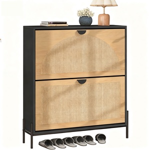 Meuble à chaussures en bois extensible et imperméable moderne, organisateur de rangement pour chaussures d'entrée, étagère avec 2 tiroirs rabattables, gain de place - Product Image 3
